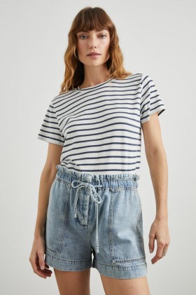 Women Classic Crew Neck T-shirt Ivory Navy Stripe | Rails Tops