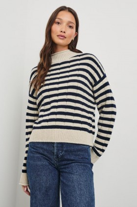 Women Corrine Sweater Oat Navy Stripes | Rails Sweaters