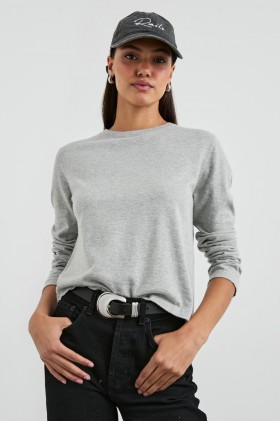 Women Cotton Cashmere Long Sleeve T-shirt Heather Grey | Rails Tops