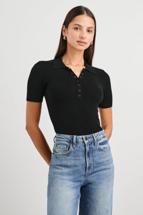 Women Court Polo Shirt Black | Rails Tops