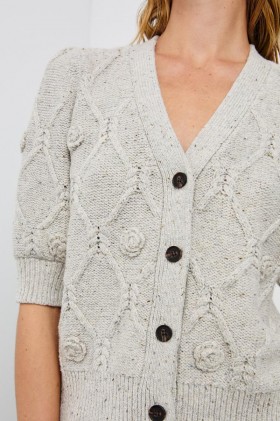Women Isla Cardigan Grey With Crochet Daisies | Rails Sweaters