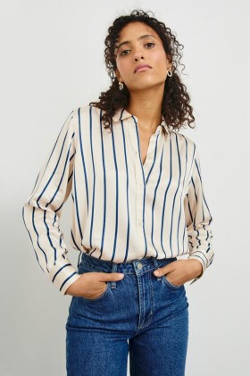 Women Maria Shirt Ceramic Navy Stripe | Rails Tops