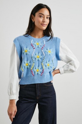 Women Tess Sweater Blue Cable Daisies | Rails Sweaters