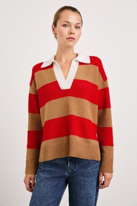  Maglione Harris da donna a righe color cammello ciliegia | Rails Sweaters