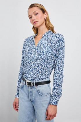  Camicia da donna Josephine blu mista con motivo ghepardo | Rails Tops