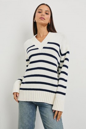  Dame Penny Genser Elfenben Marineblå Stripe | Rails Gensere