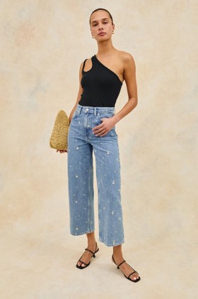  Damskie spodnie Getty Crop Wide Leg w kwiaty w kolorze indygo | Rails Denim
