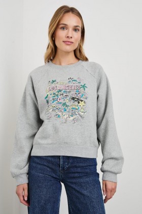  Kadın Vintage Raglan Sweatshirt Raylı Los Angeles Haritası Gri | Raylı Kazaklar