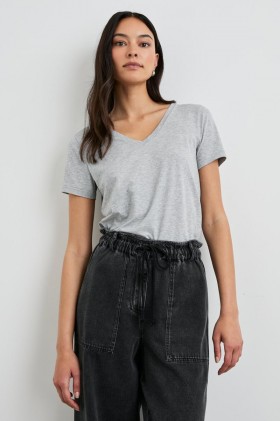  Camiseta clásica de cuello en V para mujer, gris jaspeado | Rails Tops