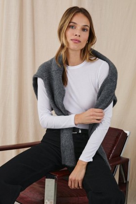 Dames T-shirt met lange mouwen en ronde hals, wit | Rails Tops