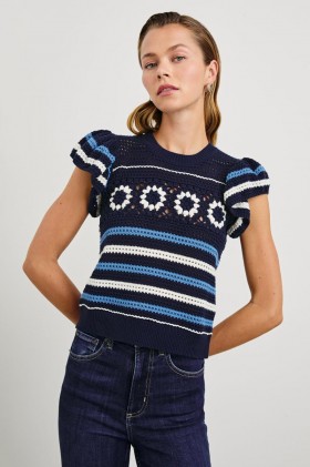  Dames Penelope Top Navy Sky Crochet | Rails Truien