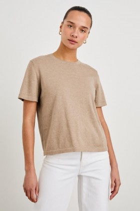  T-shirt femme en coton et cachemire, coloris avoine chiné | Rails Tops