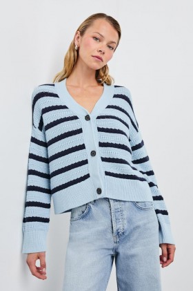  Gilet Genève pour femme, rayures bleu marine | Pulls Rails