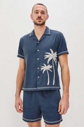 Gibson Herrenhemd, Marineblau, Weiß, Palme | Rails Shirts